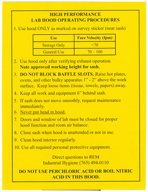  高性能通風(fēng)柜操作程序貼紙